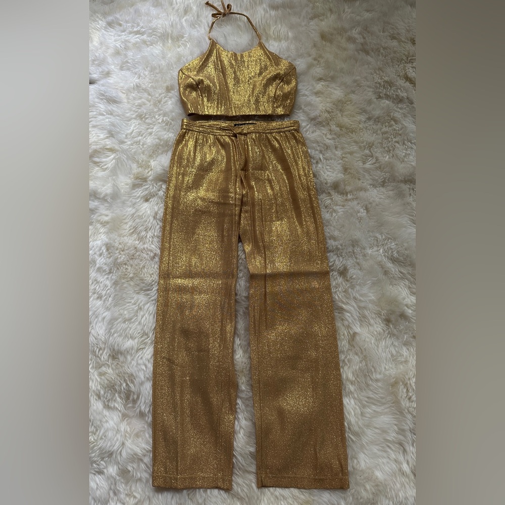 Vintage Gold Jumpsuit Shimmer Lamé Women's Betsey Johnson Y2K Disco